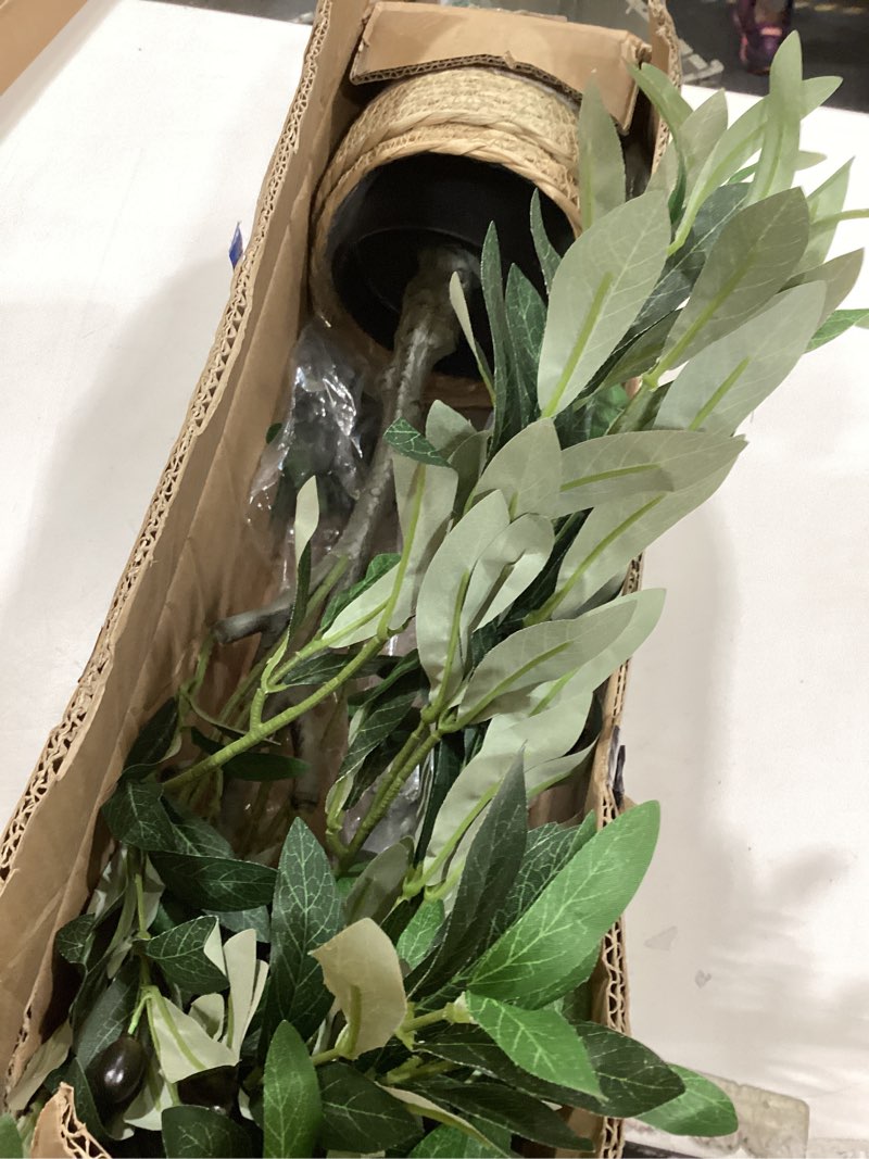 Condition photo showing As Is for riceshoot 2 packs artificial olive tree 3 ft indoor faux olive tree tall fake silk plant potted with handmade woven basket arbol artificial for modern home office living room garden decor