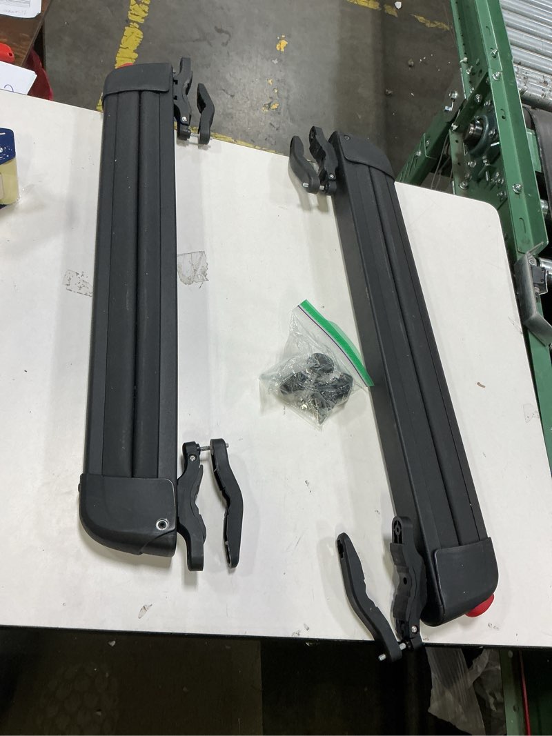 Condition photo showing As Is for BougeRV Lockable Ski & Snowboard Racks for Car, Slidable Crab Mounting Ski Rack Fits Most Cross Bars, or Tiltable Hitch Mounted Snowboard Rack Fits 2" Receiver, Max Load 6 Pairs Skis or 4 Snowboards