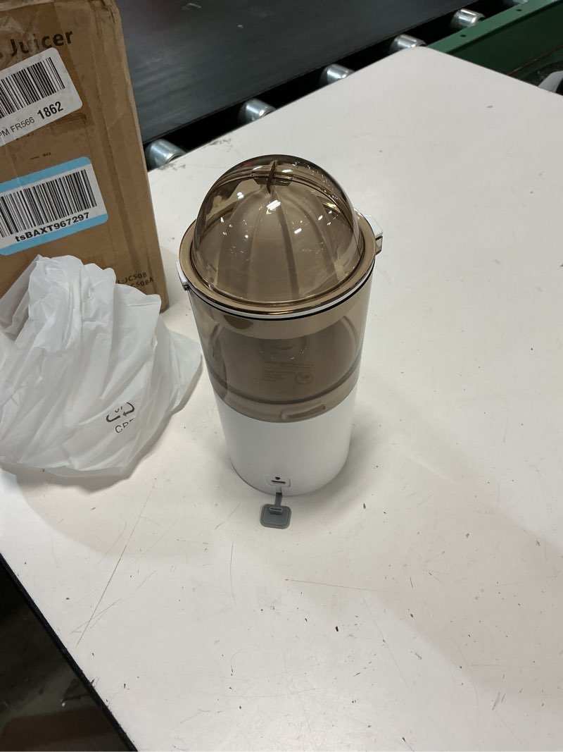 Condition photo showing As Is for cordless quiet electric citrus juicer | portable detachable orange juice maker | stainless steel, high yield & easy clean | ideal for home, picnic, camping & outdoor use