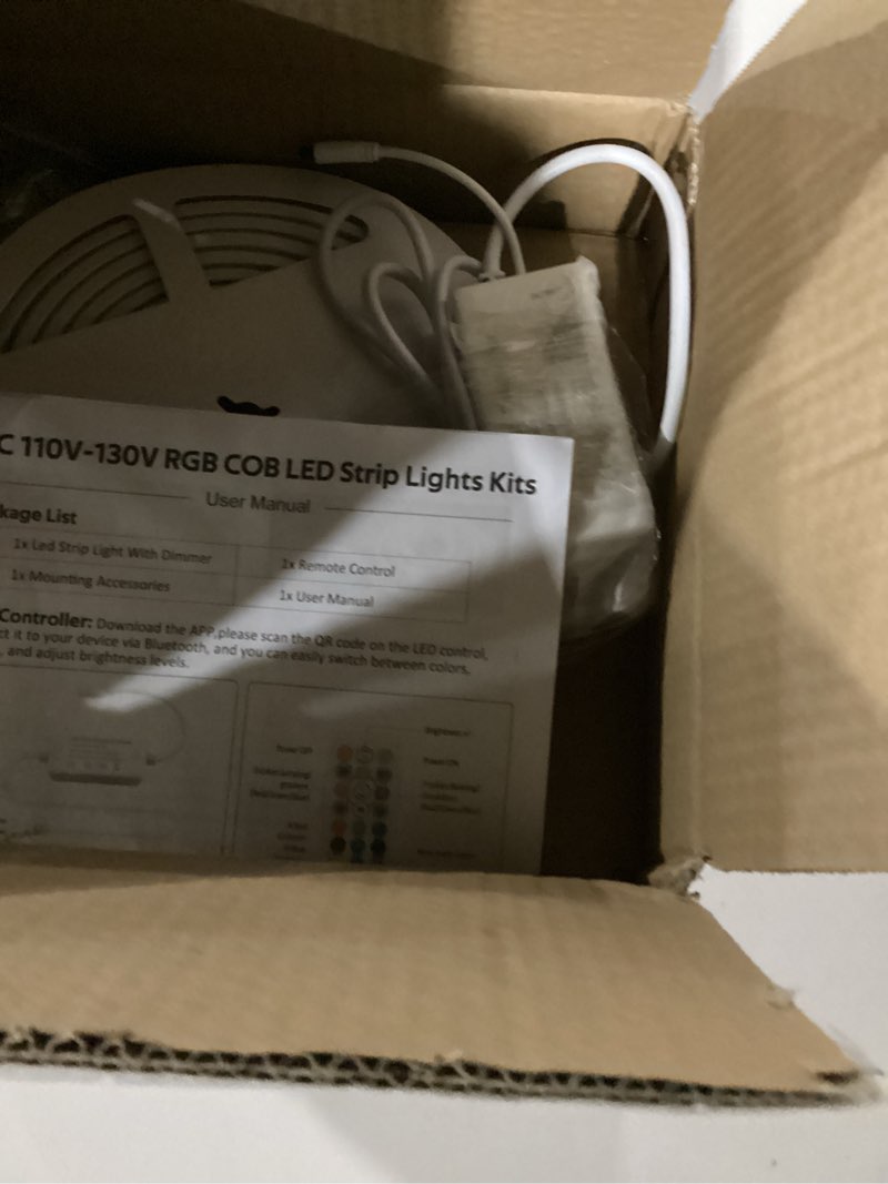 Condition photo showing Good Condition for 110V Bluetooth RGB COB LED Strip Light 10FT Multicolor Dimmable Flexible LED Lights Strip with Remote Music Sync Outdoor Waterproof RGB Neon COB Rope Light Plug in Color Changing AC 110V~130V IP67 3M