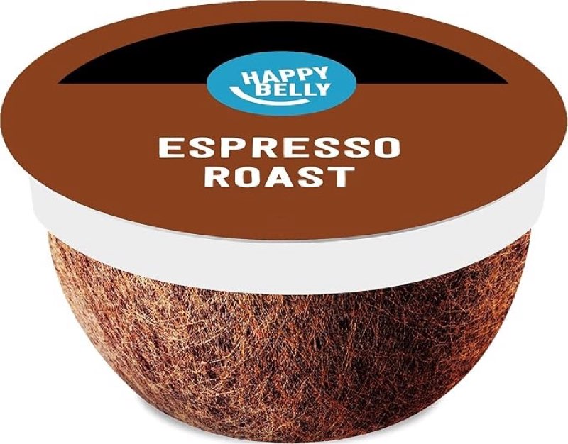 best by 2.28,2027 amazon brand - happy belly espresso roast compostable coffee pods (dark roast), compatible with k-cup brewer, 96 count