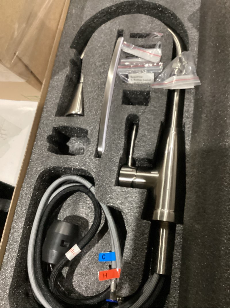 Condition photo showing As Is for Kitchen Faucets, Kitchen Sink Faucet with Splash-Proof Sprayer, Sink Faucet, Pull Down Faucets,Brushed Nickel PB1028