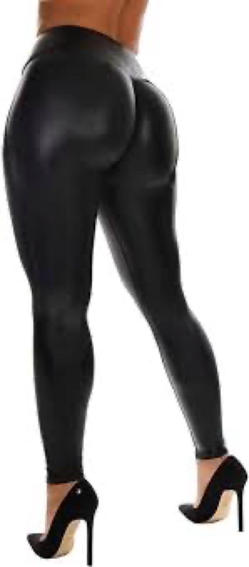 SEASUM Women's Faux Leather Leggings Pants PU Elastic Shaping Hip Push Up Black Sexy Stretchy High Waisted Tights #3 Classic Black-shiny Wet Medium