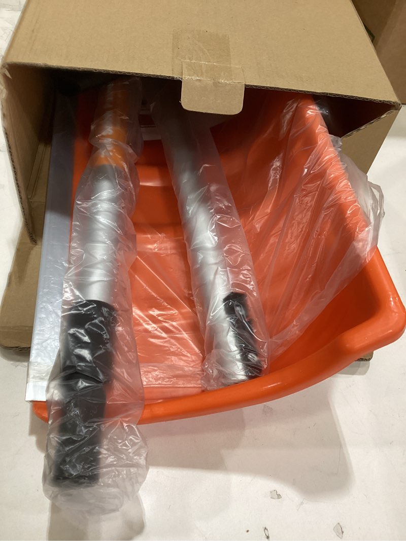 Condition photo showing Good Condition for Snow Pusher, 24-inch Wide Snow Shovel for Driveway, Snow Removal Tool for Car Garage, Sidewalks and Doorways, Snow Pusher Shovel with Ergonomic Grip and Aluminum Strip, Orange