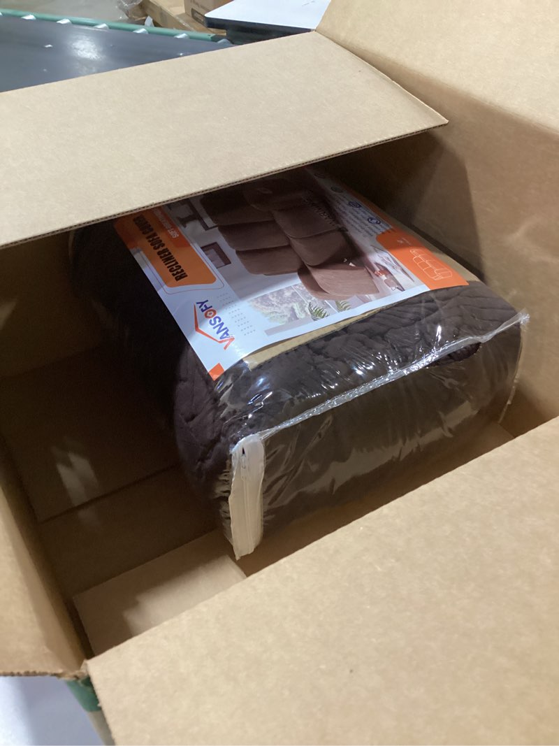 Condition photo showing Good Condition for VANSOFY Recliner Loveseat Cover with Middle Console Stretch Reclining Sofa Slipcover for 2 Seat Jacquard Reclining Couch Sofa Covers Furniture Protector with Elastic Straps Bottom(Chocolate) Chocolate 2 Seater+Console