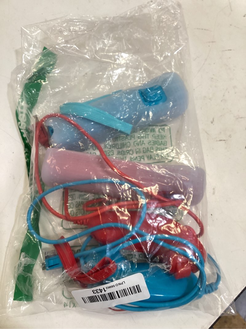 Condition photo showing As Is for zerostory 2 packs wii controller and nunchuck for wii and wii u console, gamepad with silicone case and wrist strap (red and blue)