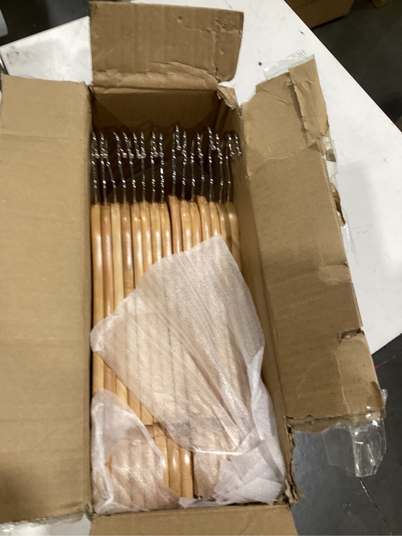 Condition photo showing New/Like New for songmics wooden hangers, 30 pack, basic wood clothes hangers, space saving | slim suit hangers, with non-slip pants bar, 360° swivel hooks, for shirts, dresses & casual wear, natural beige, ucrw030k01 30 pack natural beige