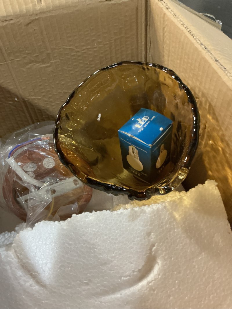 Condition photo showing Good Condition for french vintage led wall sconce light fixture with amber glow glass shade - hardwired 40w - for living room, bedroom, hallway, art decor fixture