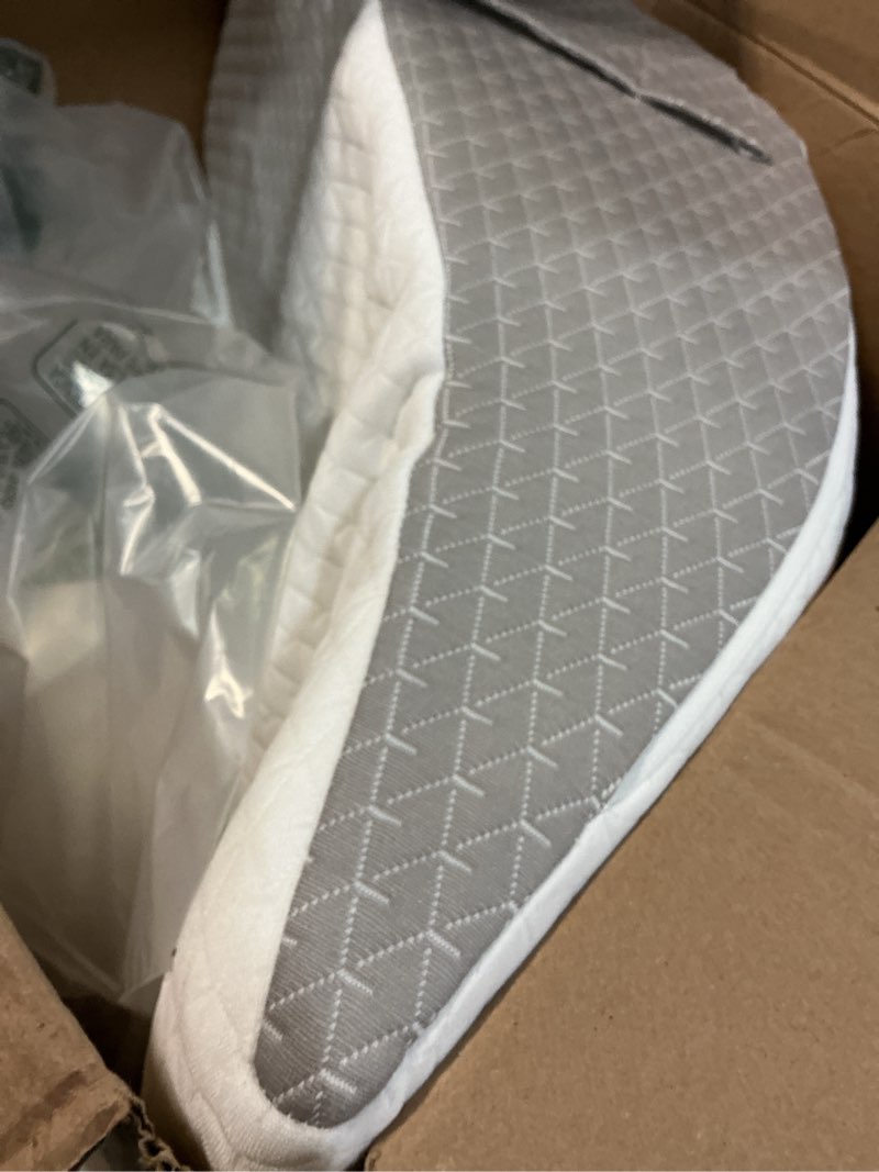 Condition photo showing As Is for Wedge Pillow for Sleeping, 12" Bed Wedge Pillow for Headboard, Triangle Incline Wedges for Acid Reflux, Pillows Wedge for Back Pain Relief, Elevated Leg Pillows After Surgery, Snoring, White 24*24*12 Inch White/Grey