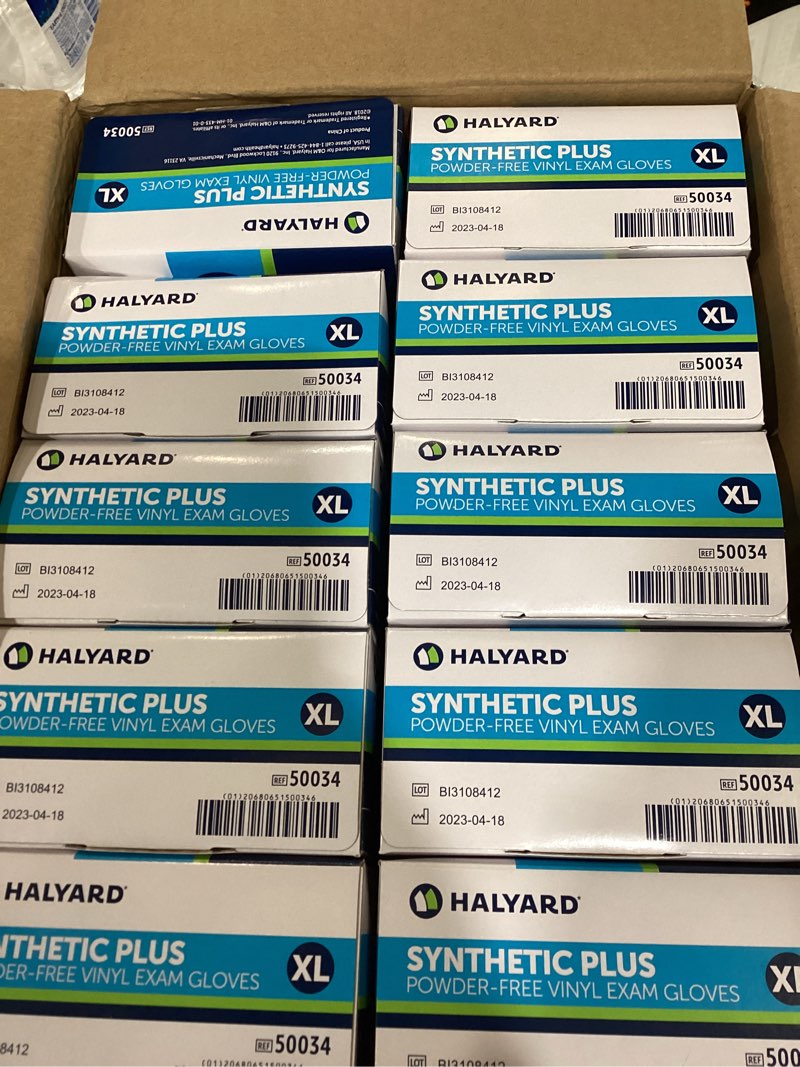 Condition photo showing New/Like New for halyard synthetic plus powder-free vinyl exam gloves xl case of 1000