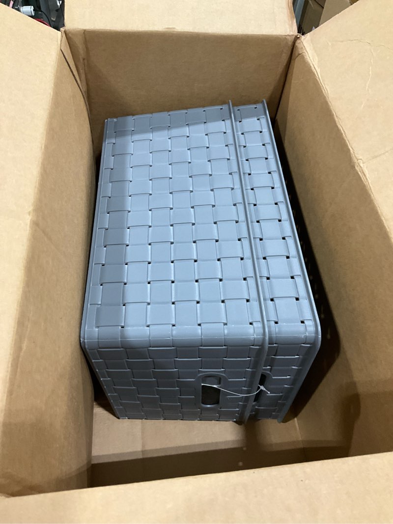 Condition photo showing Good Condition for BINO | Plastic Storage Baskets Large - Grey | THE STABLE COLLECTION | Multi-Use Storage | Rectangular Cabinet Organizer | Baskets For Organizing with Handles | Home Office Organization and Storage 2PK Large Grey