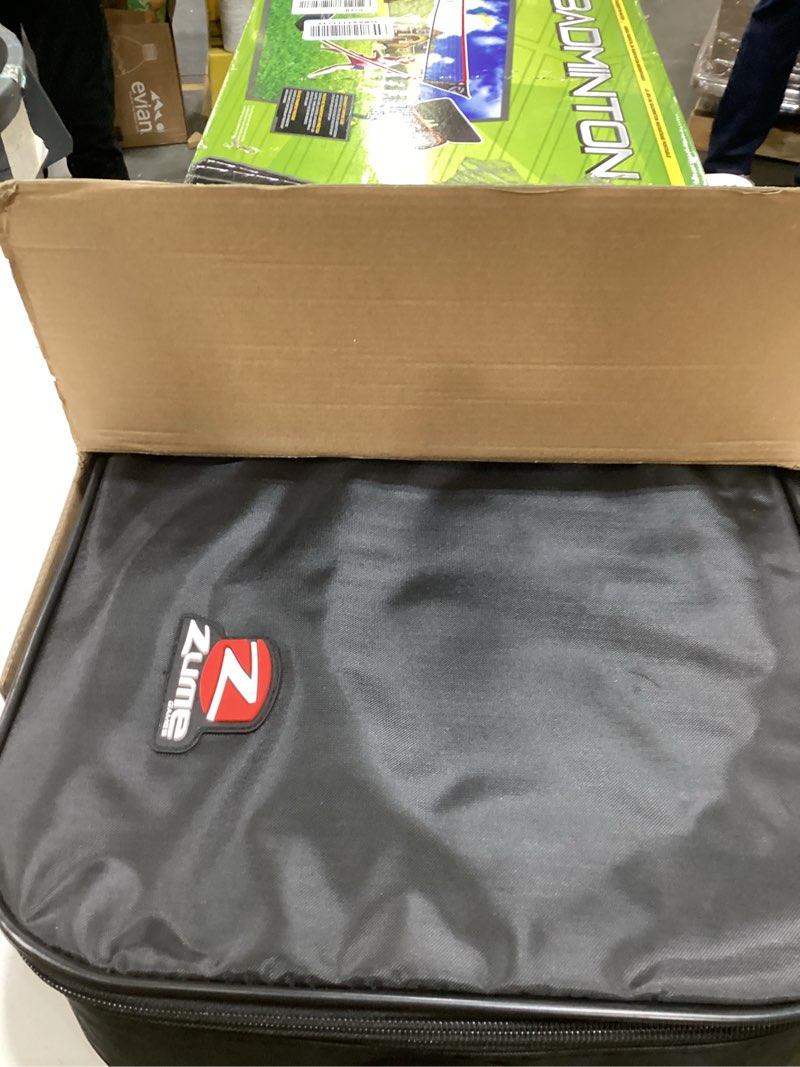 Condition photo showing New/Like New for Zume Games Portable Badminton Set with Freestanding Base - Sets Up on Any Surface in Seconds - No Tools or Stakes Required Red/Black/Green