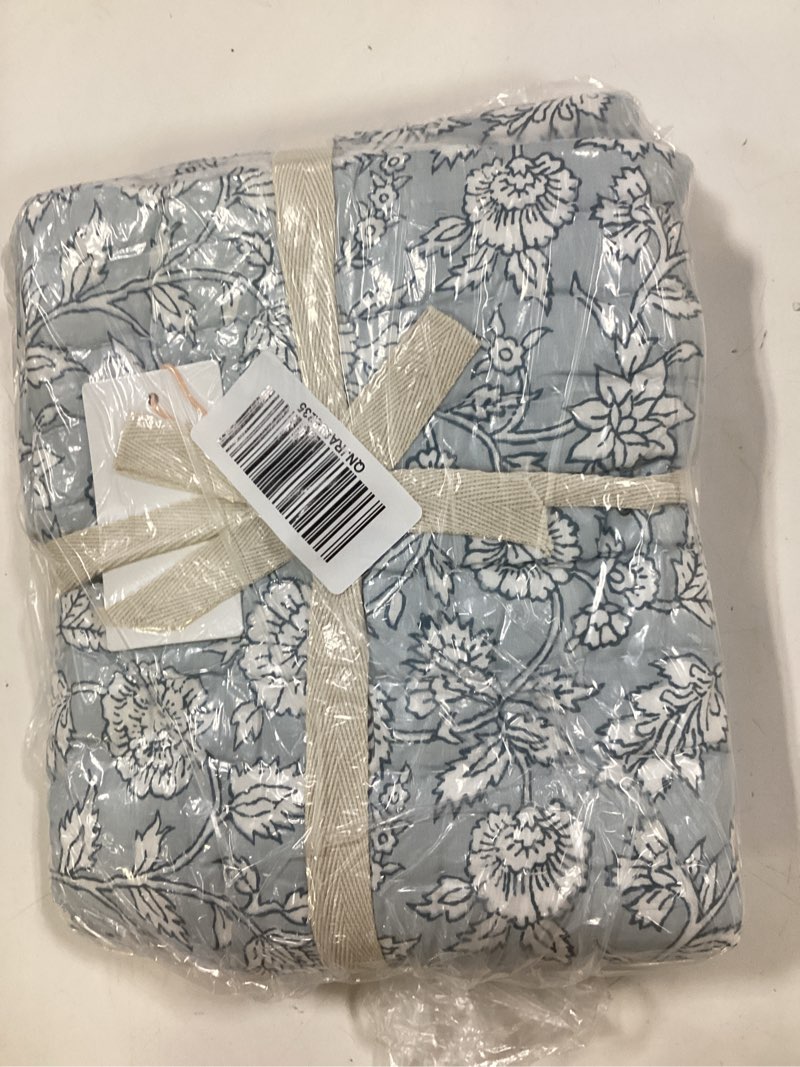 Condition photo showing Good Condition for organic cotton block print quilt set, full/queen, blue