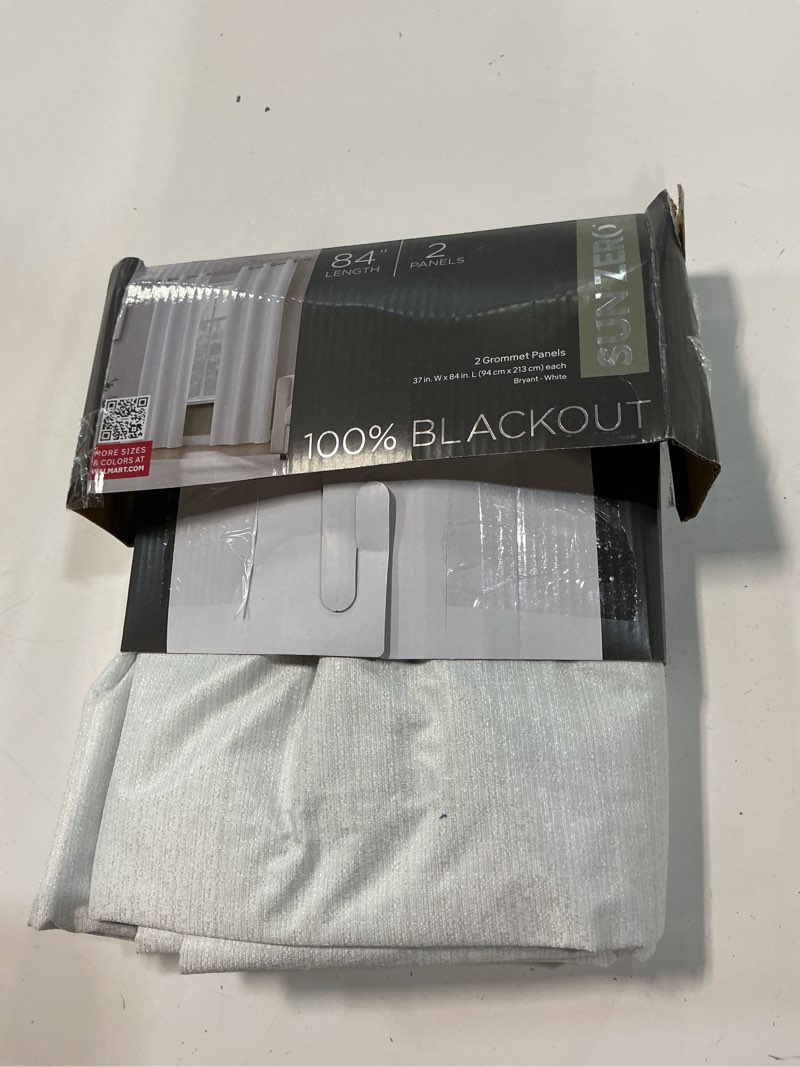 Condition photo showing Good Condition for 2 grommet panels 37 in. w x 84 in. l (94 cm x 213 cm) each bryant-white 100% blackout sun zero