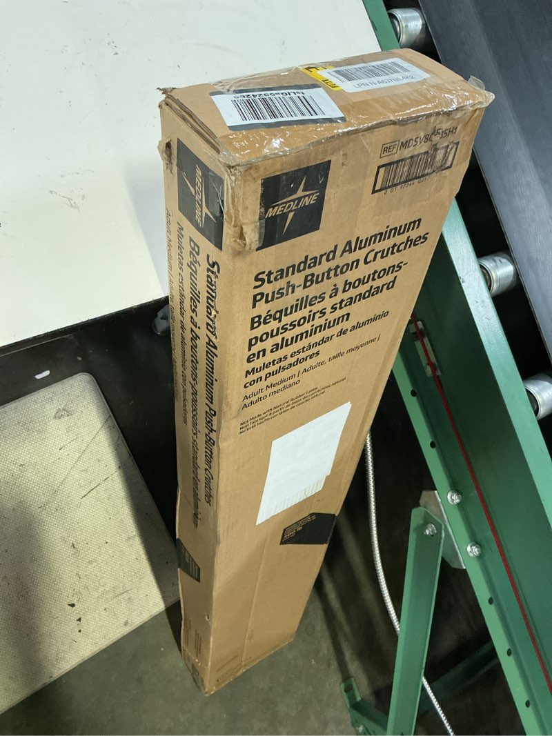 Condition photo showing New/Like New for medline aluminum crutches for kids, adults & seniors, walking aid, 300 lb weight capacity,1 pair, fitting 5'2" - 5'10" medium, 5'2"-5'10"
