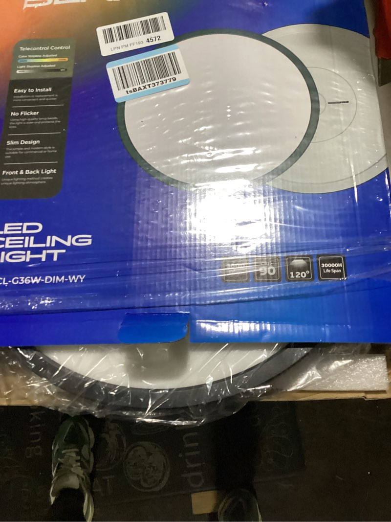 Condition photo showing New/Like New for BLNAN LED Flush Mount Ceiling Light Fixture with Remote Control, 15.4 Inch 36W 3000K-6500K Dimmable Round Low Profile Ceiling Lamp for Living Room Bedroom Kitchen, Black Black 15.4Inch 36W