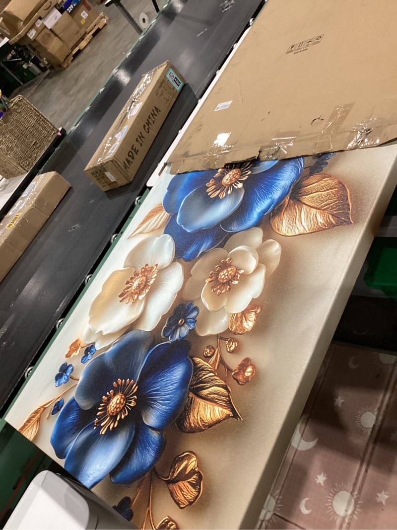 Condition photo showing Good Condition for zomnai abstract beautiful floral flower wall art for living room office contemporary art deco white nature plant painting prints modern elegant canvas artwork over the couch bedroom decor large 46l" x 23w" blue and white flower wall art (k867)