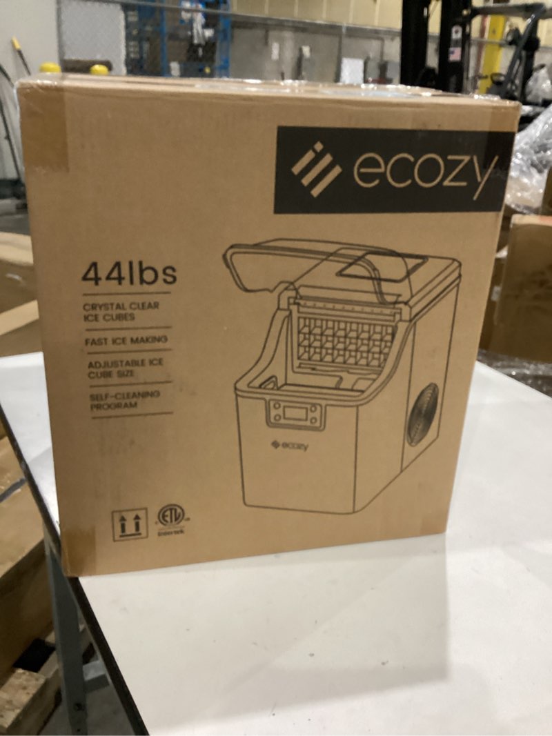 Condition photo showing New/Like New for ecozy ice cube makers countertop, 45 lbs per day portable ice machine, 24 cubes ready in 13 mins, self-cleaning function, perfect for home kitchen bar office, stainless steel silver
