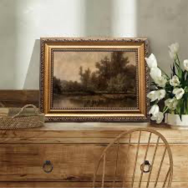 uniro vintage gold framed wall art for home decor, moody wildflower landscape oil painting bathroom 