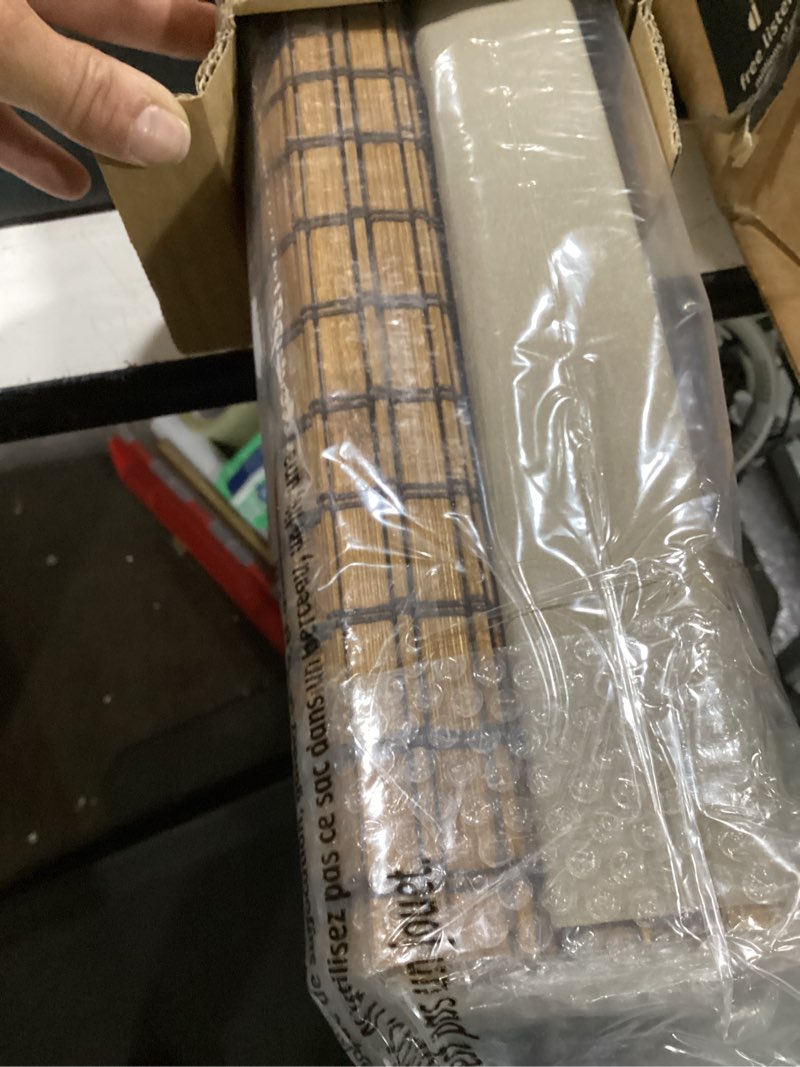 Condition photo showing Good Condition for lazblinds cordless blackout bamboo roman shades, room darkening blinds for interior windows, thermal insulated roll up bamboo blinds for home & patio, 39" w x 64" h, penang teak blackout - penang teak 39" w x 64" h