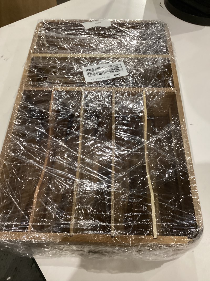 Condition photo showing Good Condition for Silverware Drawer Organizer, Acacia Wood Tray for Cutlery & Flatware | Fixed 10.5" Wide, 7-Compartment Utensil Holder for Forks & Spoons