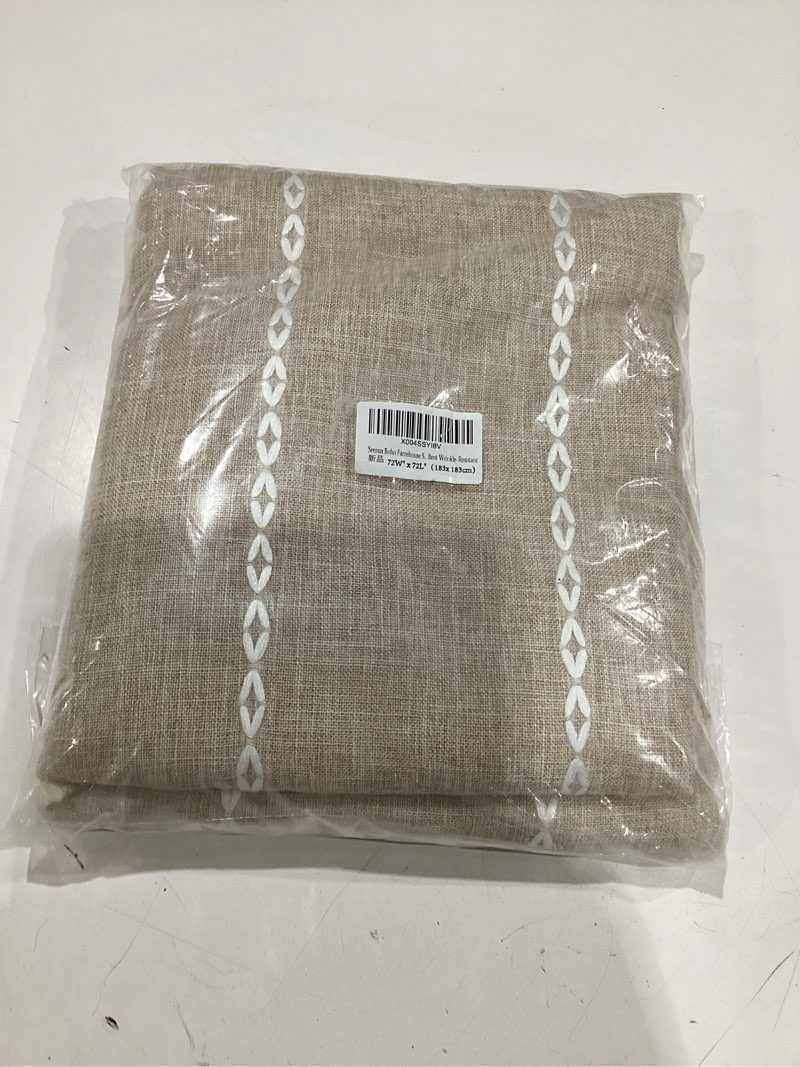 Condition photo showing New/Like New for seenus boho farmhouse linen shower curtain with tassels, tan brown heavyweight soft fabric shower curtain striped, 72 x 72 inch taupe water repellent rustic country bathroom curtain wrinkle-free taupe 72"w x 72"l (pack of 1)