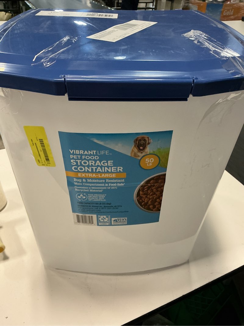 Condition photo showing New/Like New for vibrant life pet food storage container, extra large, 50 lb capacity