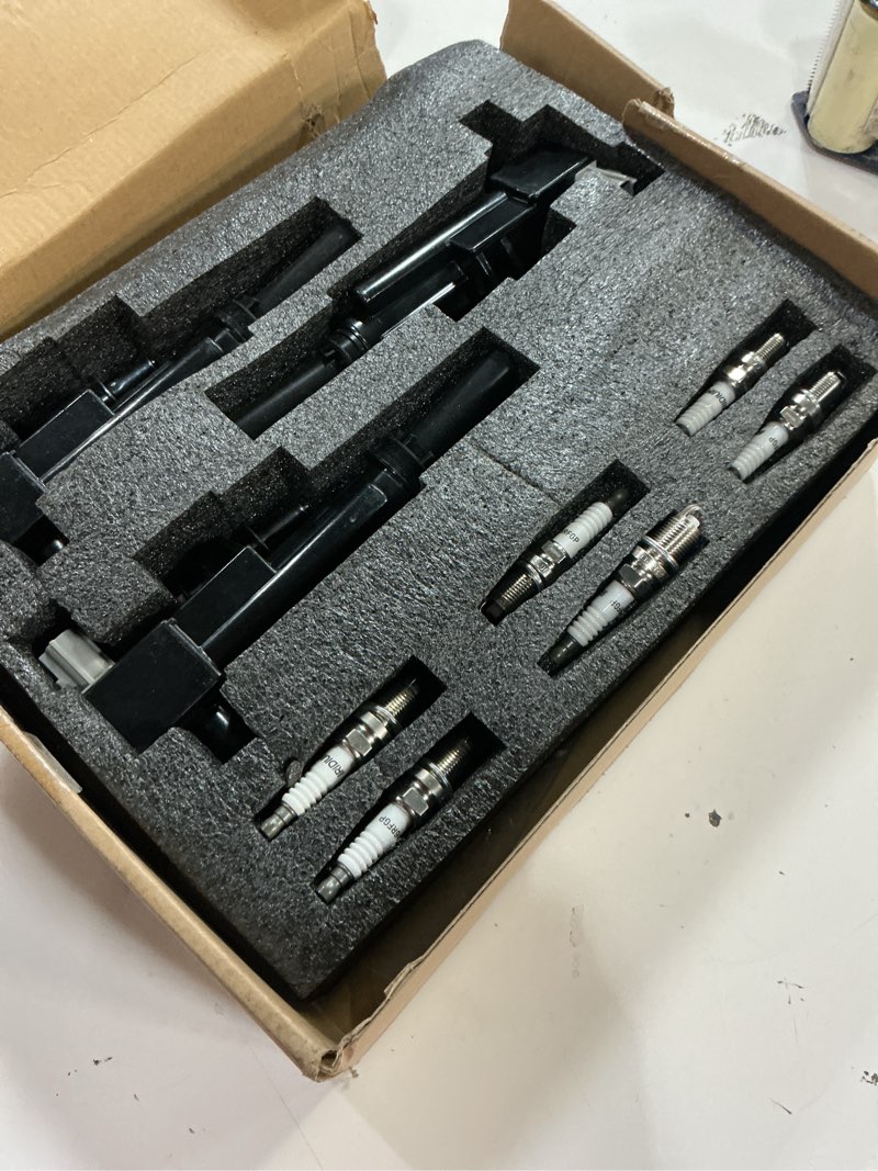 Condition photo showing Good Condition for uf640 3pcs ignition coils & 6pcs iridium spark plugs & 3pcs spark plug wires set compatible with dodge ram 1500 dakota durango nitro, jeep commander grand cherokee liberty 3.7l, replaces # 5149199aa