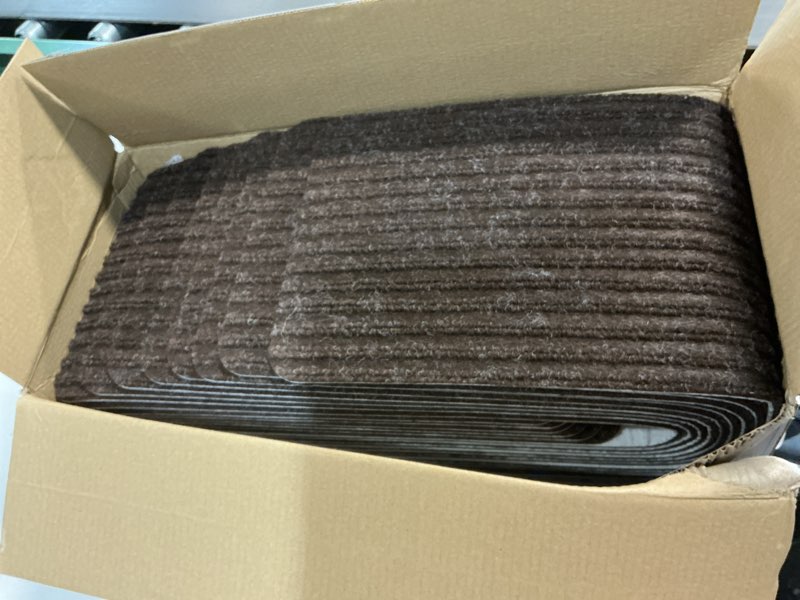 Condition photo showing New/Like New for stair treads non-slip 16 pack 8"x30" - carpet stair runner for indoor wooden steps with tpe backing & anti-skid surface, reusable adhesive safety rug for kids/elder/pet-friendly - brown 8" x 30" brown 16