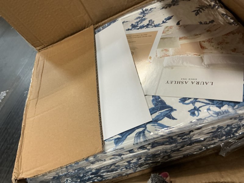 Condition photo showing Good Condition for laura ashley - queen quilt set, reversible cotton bedding with matching shams, home decor for all seasons (bedford delft blue, queen) queen blue/white