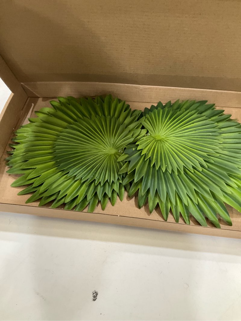 Condition photo showing New/Like New for 6 Pcs Pu Foam Artificial Palm Leaves Faux Palm Tropical Leaves Fake Palm Fronds for DIY Wedding Bouquets Fake Leaves for Centerpieces Arrangements Bridal Shower Palm Leaf for Party Home Decorations Palm #01