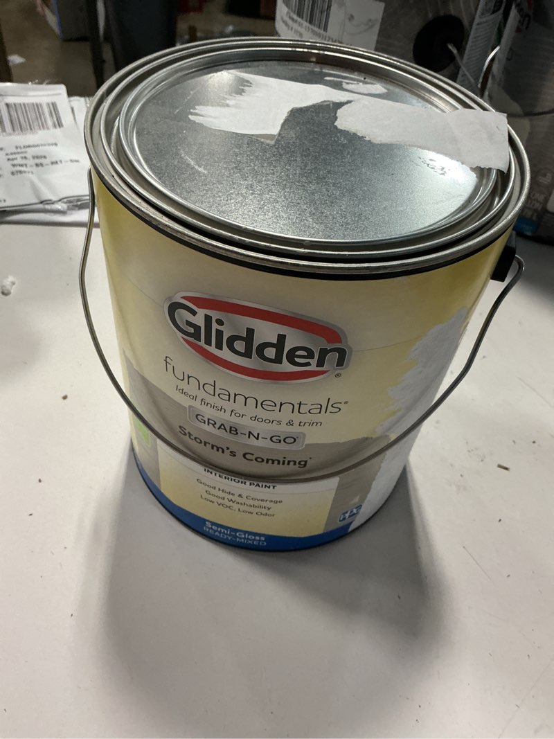 Condition photo showing New/Like New for glidden fundamentals grab-n-go storm's coming / gray, semi-gloss interior paint, 1 gallon