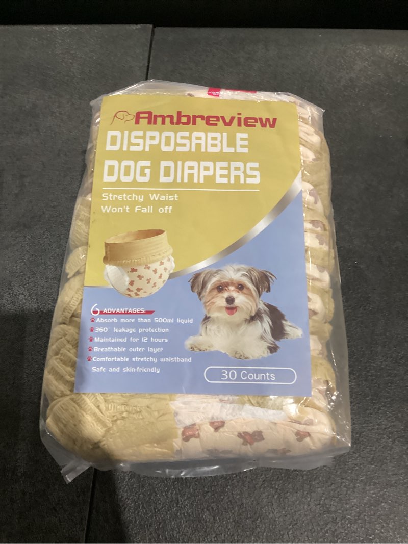 Condition photo showing New/Like New for ambreview dog diapers female, disposable diapers for female dog with stretchy waist, pull up puppy wraps for doggie in heat period super absorbent leak-proof doggy diaper for dogs 30pcs (l) l(waist 13.3"-21.27") 30.0