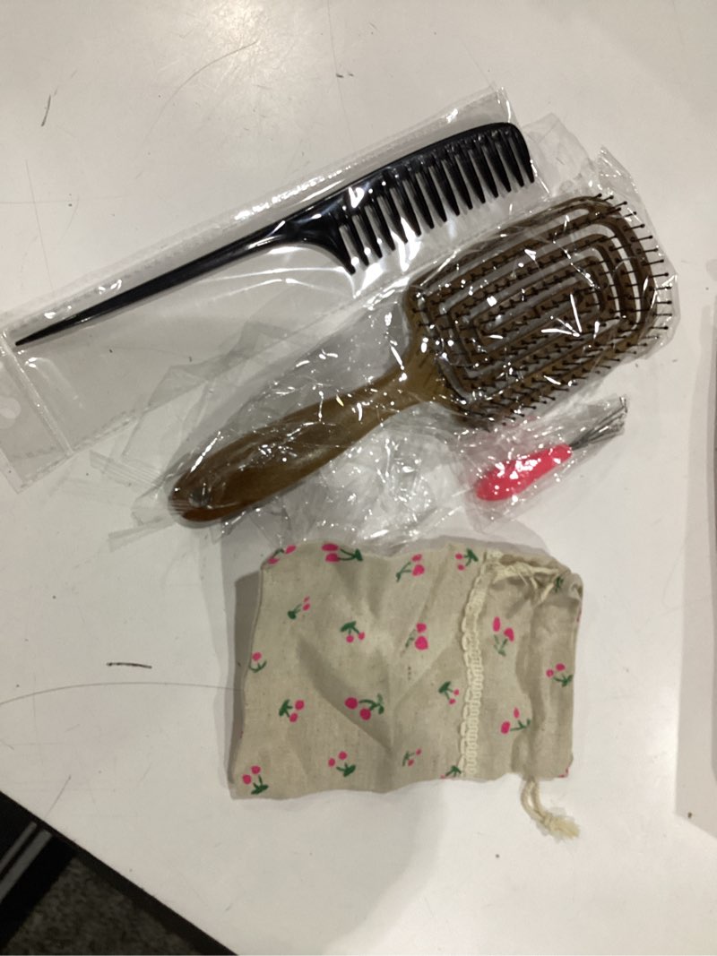 Condition photo showing New/Like New for hair brush detangler - curved vented detangling hair brush for women men, paddle brush for curly straight hair, wet and dry styling, faster blow drying - 2 pcs wood grain comb-3