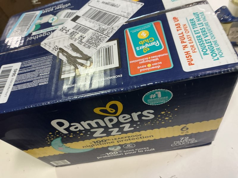 Condition photo showing New/Like New for Pampers ZZZ Overnight Diapers, Size 6 (35+ lbs), 72 Count, Nighttime Protection Disposable Baby Diaper, Night Time Leak and Skin Protection