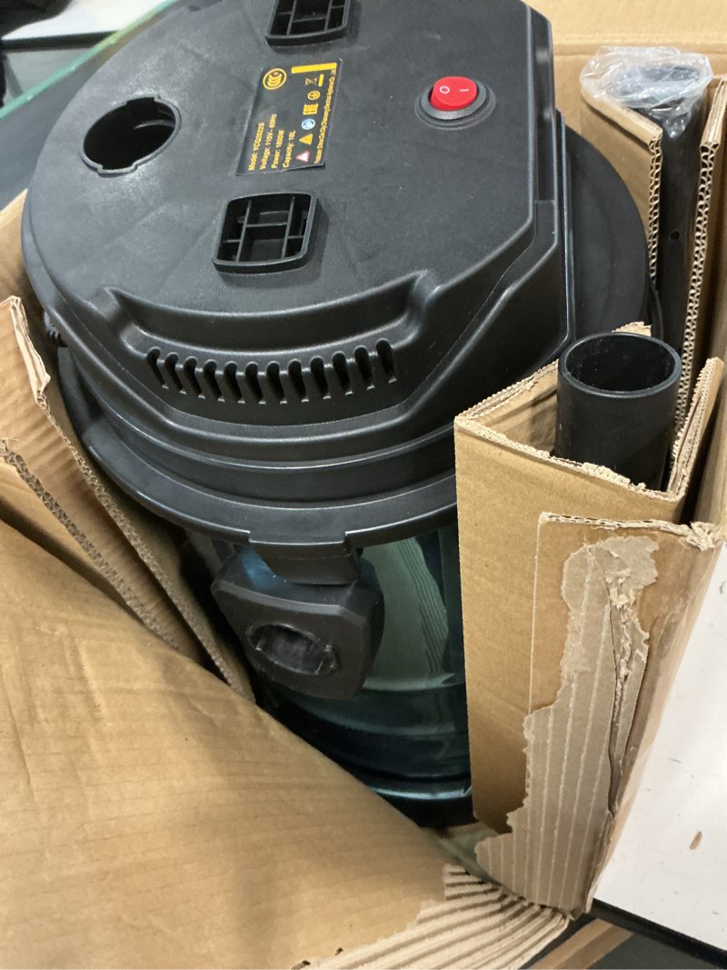 Condition photo showing As Is for topteng wet dry vacuum cleaner, 4.75 gallon 1800w 6 hp peak stainless steel shop vacuum wet and dry, with filter and attachments for house garage