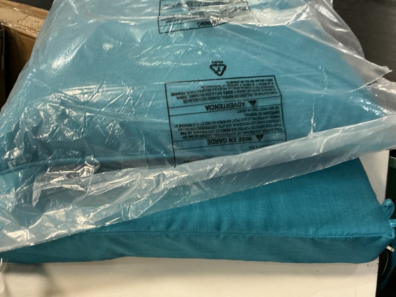 Condition photo showing Good Condition for arden outdoor deep seat cushion set, 24x22”,/ 19x22” pool blue