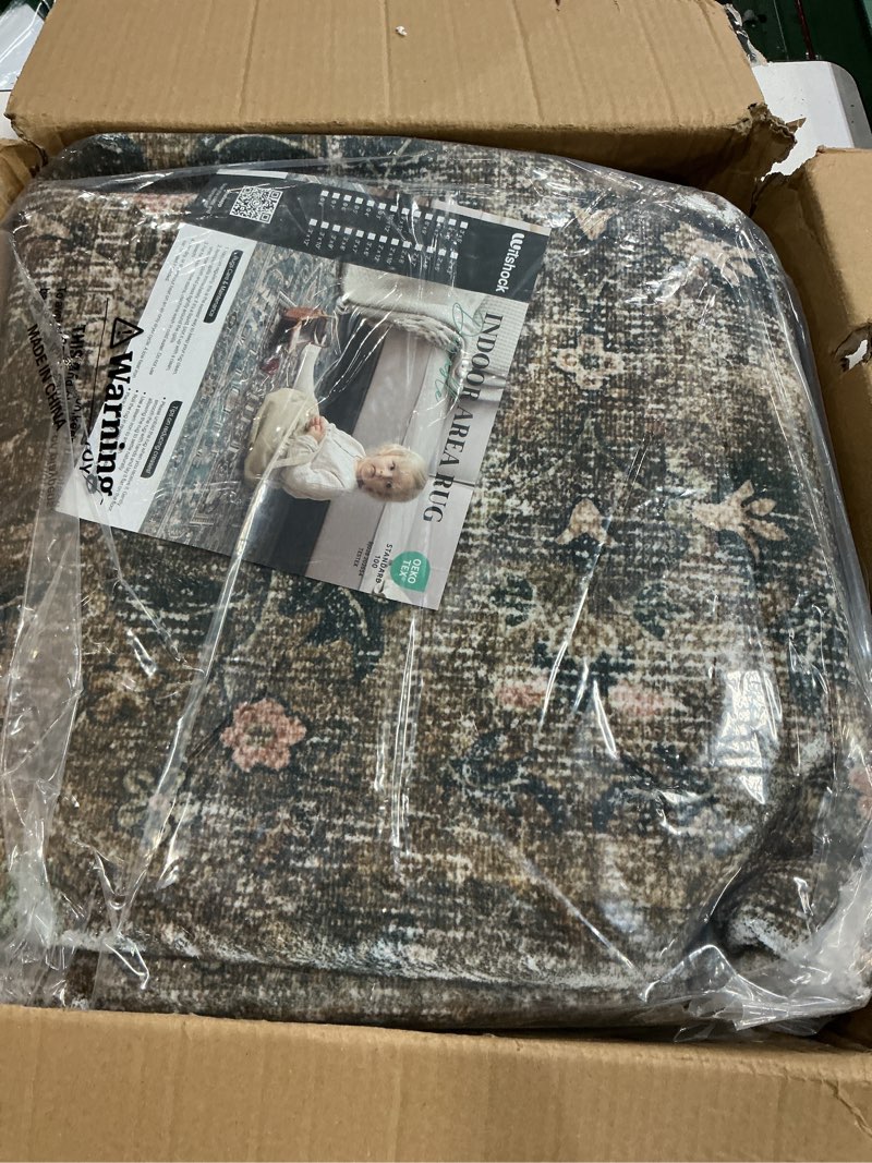 Condition photo showing New/Like New for WITSHOCK Olive Brown 7x9 Area Rugs for Living Room: Boho Modern Vintage Traditional Neutral Distressed, Washable Low Pile Non-Slip Carpet for Living Room Bedroom, Nursery Kids Playroom, 84x108 7' x 9' (Rectangular) Olive Green&brown