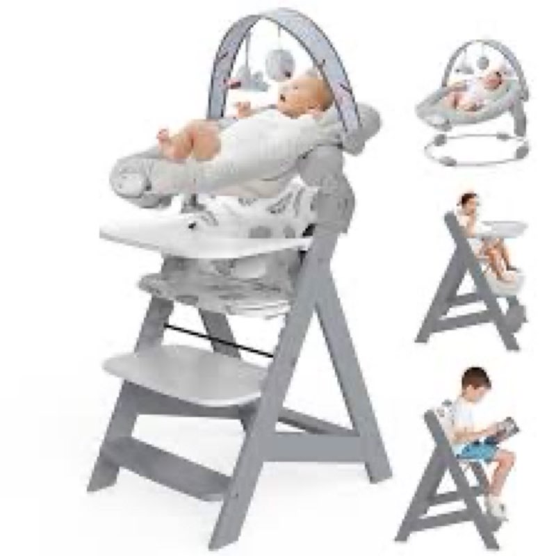 wooden high chair with baby bouncer - convertible baby highchair with tray - adjustable high chair f