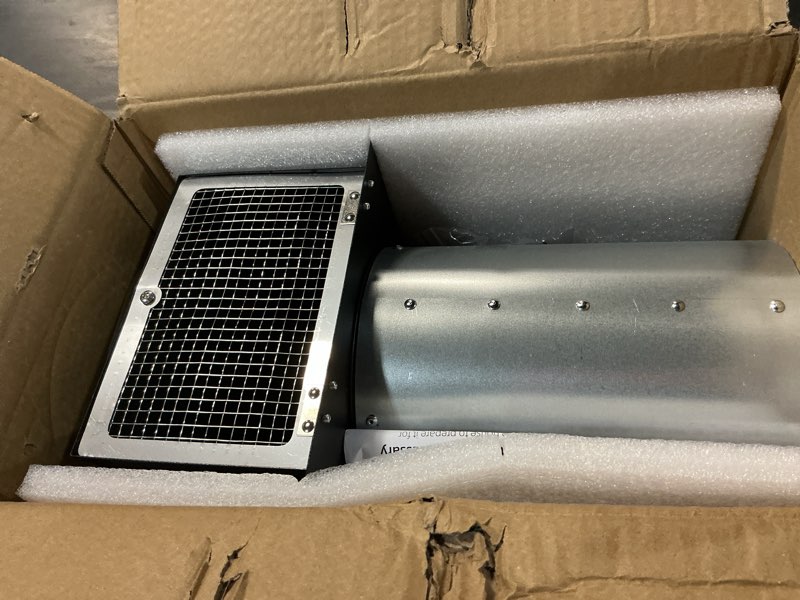 Condition photo showing Good Condition for 6 inch hooded wall vent with screen and damper,6 inch wall exhaust vent cover dryer ventilation cap exterior for kitchen range hood air exhaust,external extractor w/non return flap,galvanized steel 6 inch black