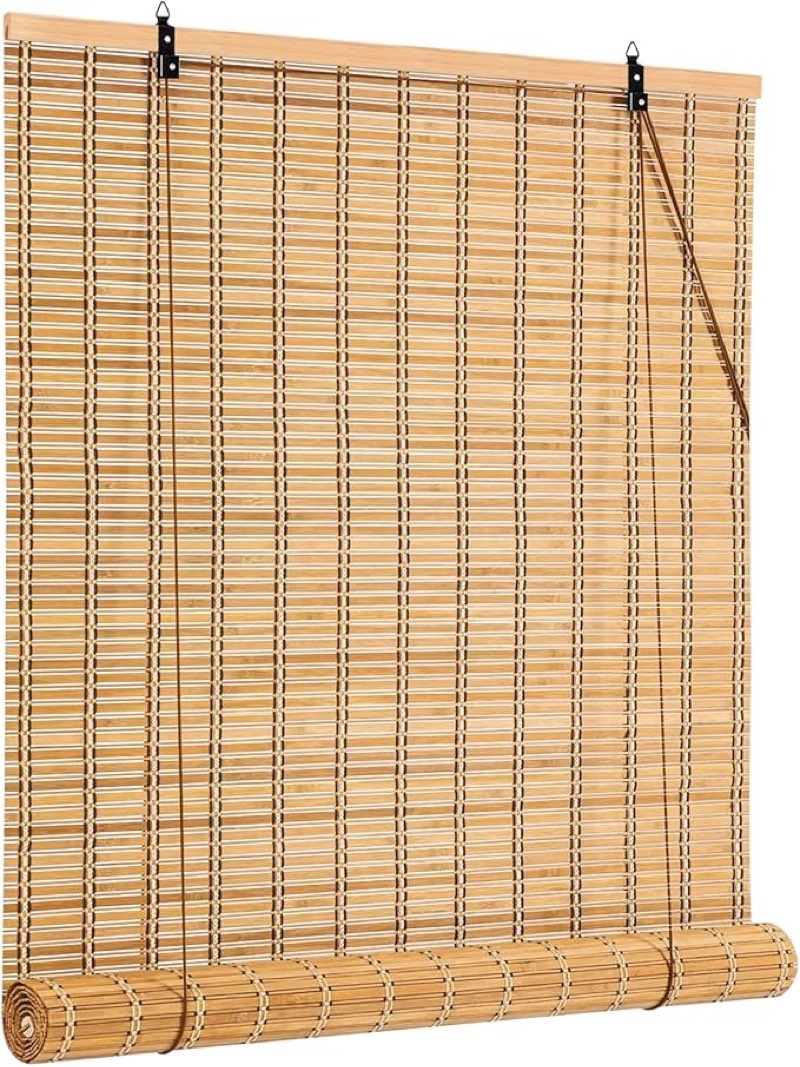 Bamboo Blinds,UV Protection Bamboo Roll Up Shades,Easy to Install Blinds for Interior Windows,Roman Curtains Shades for Indoor Windows Outdoor,Carbonized, 24x 72 Inch
