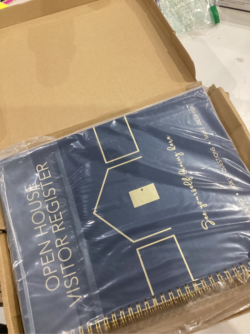 Condition photo showing New/Like New for Juvale 2 Pack Sign in Book for Open House Visitors, Guest Registry with 2 Pack Realtor Tent Cards for Real Estate Agent Supplies, Home Sale Business (Navy Blue, 8.5x11)