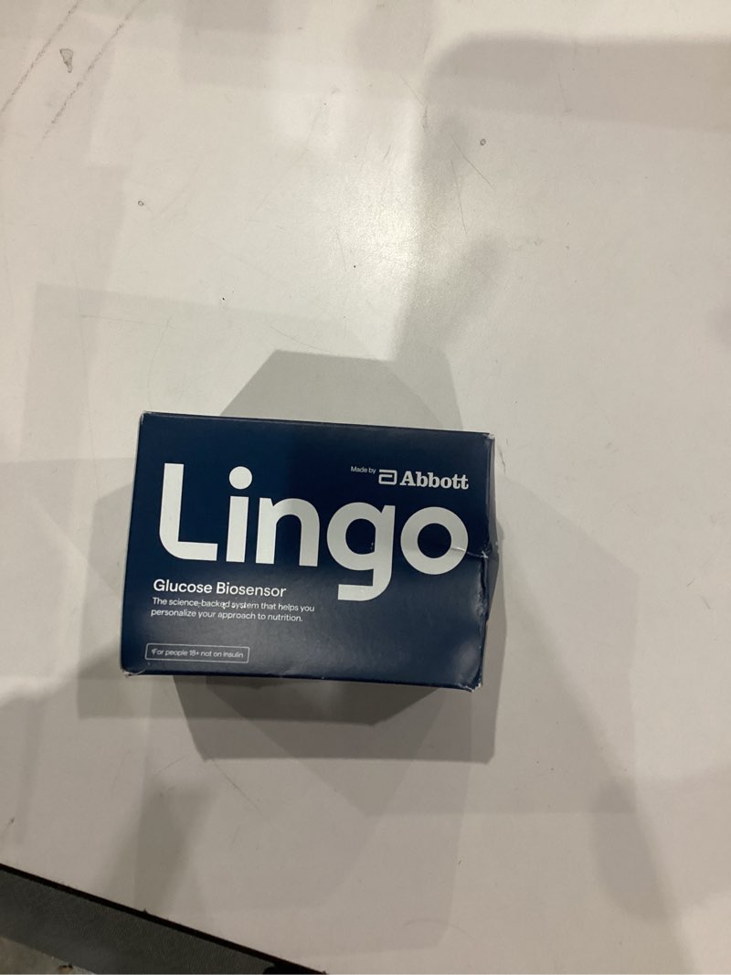 Condition photo showing New/Like New for Lingo Continuous Glucose Monitor (CGM) & App. Made by Abbott. Know the impact of what you eat. 1 Lingo biosensor lasts up to 14 Days*. Works with iOS and Android. US Only. Pack of 1