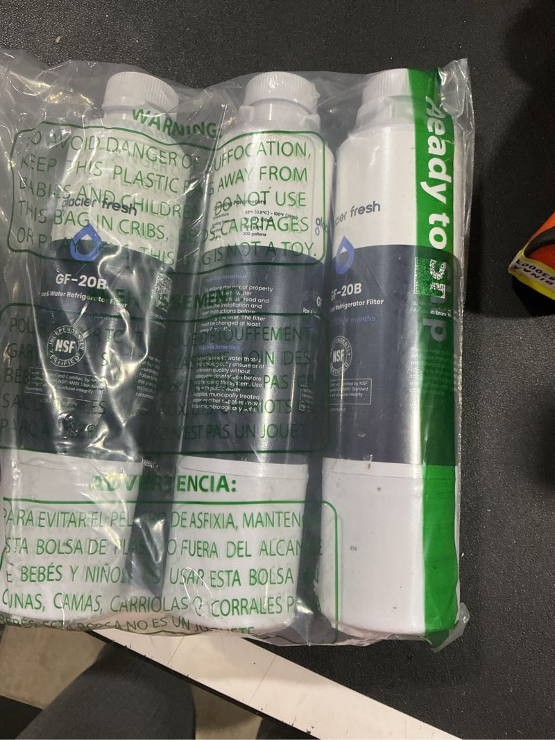 Condition photo showing New/Like New for GLACIER FRESH DA29-00020B Refrigerator Water Filter Compatible with Samsung DA29-00020A/B, DA29-00020B-1, HAF-CIN/EXP, 46-9101, RF4267HARS For French Door Fridge Kitchen (3 PACK) Standard 3 Count (Pack of 1)