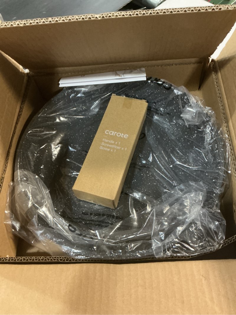 Condition photo showing New/Like New for carote non stick frying pan skillet, omelet pan, healthy non toxic granite chef pan, induction compatible egg frying pan with heat-resistant handle, pfoa-free,black, 12" black 12"