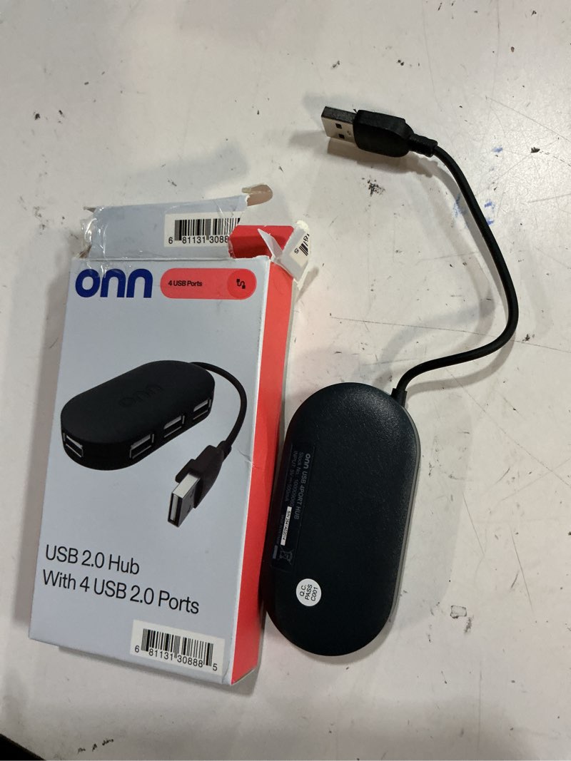 Condition photo showing As Is for onn. portable 4-port usb hub with usb 2.0 ports