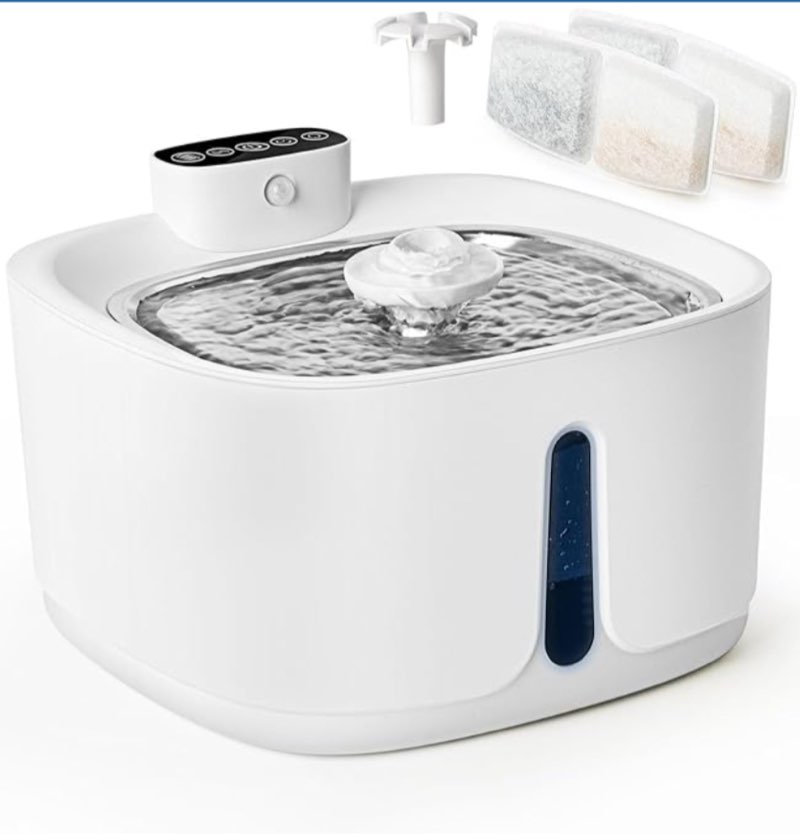 Smart Wireless Cat Water Fountain, 3.2L/108floz Battery Powered Water Dispenser, Quiet and Easy to Clean, Automatic Pet Water Fountain for Cat and Dog Indoor, Includes 2 Filters and 2 Spouts