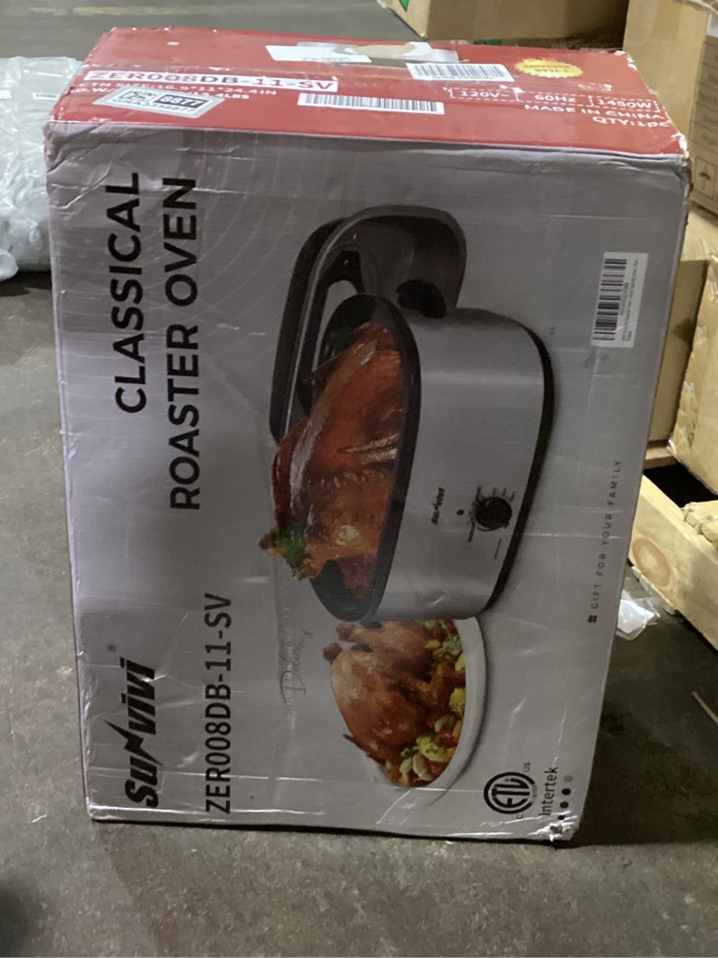 Condition photo showing Good Condition for Roaster Oven, Electric Roaster Oven with Viewing Lid, Large Roaster with Removable Pan & Rack, Turkey Roaster with Unique Defrost/Warm Function, Stainless Steel, Sliver, 18QT 18QT Sliver