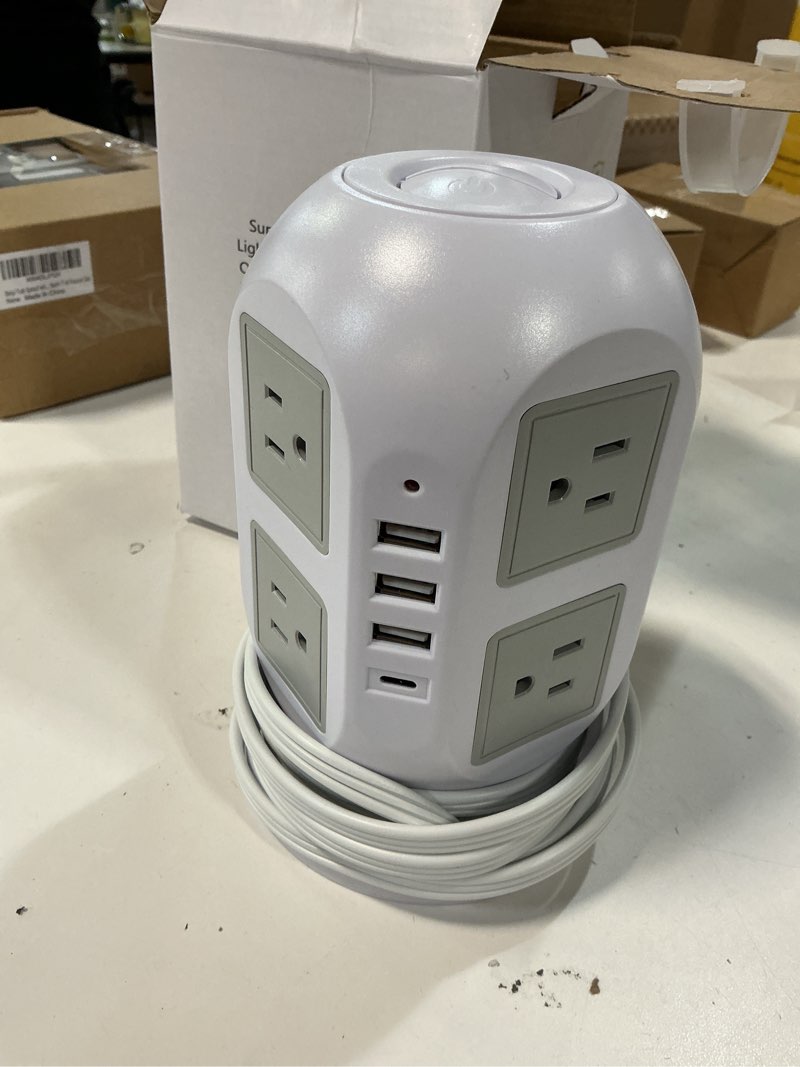 Condition photo showing Good Condition for TESSAN Tower Surge Protector Power Strip 10 ft, Long Flat Extension Cord with Multiple Outlets, 8 AC Outlets with 4 USB Ports (1 USB C), Charging Station with Surge Protection, for Home Office Dorm Grey 10 Feet (4 USB Ports, 1 USB-C)