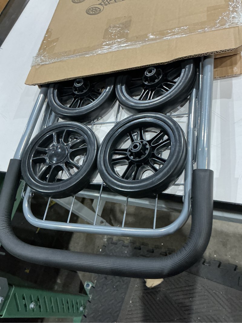 Condition photo showing As Is for whitmor utility shopping cart - durable folding design for easy storage, model number: 6250-4997-2-sioca 13.25"w x 11"l x 34.25"h, gray
